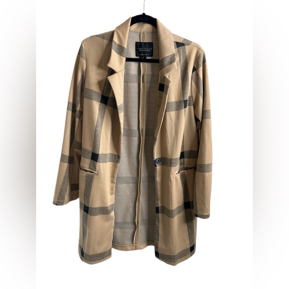 Sanctuary Catalina Notch Lapel Plaid Print Coat Size Medium Tan & White Shacket